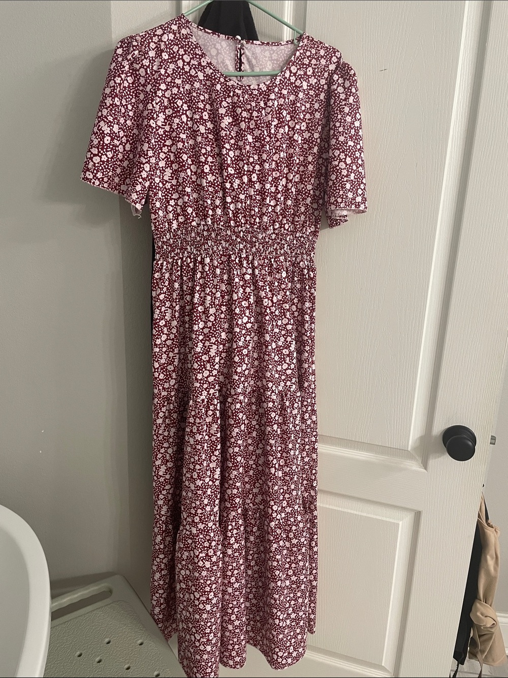 SHEIN Burgundy and White Floral Maxi Dress